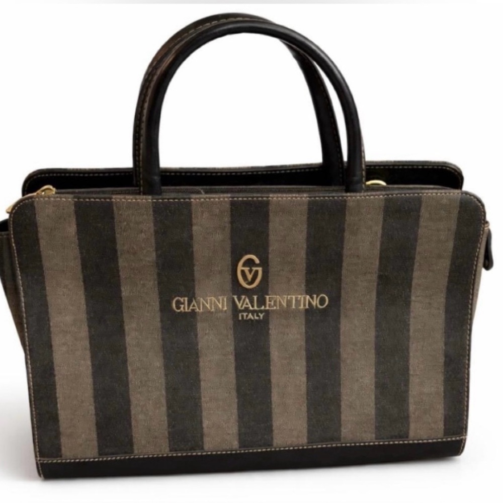 GIANNI VALENTINO Vintage striped bag with leather bottom & handles